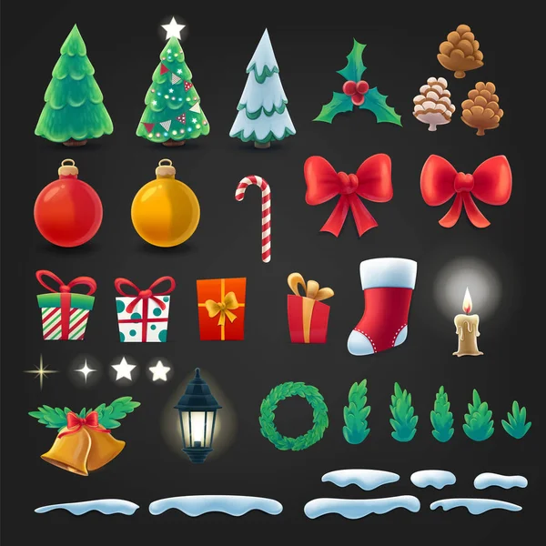 Σετ Χριστουγεννιάτικων Διακοσμητικών Στοιχείων Διανυσματική Απεικόνιση — Διανυσματικό Αρχείο