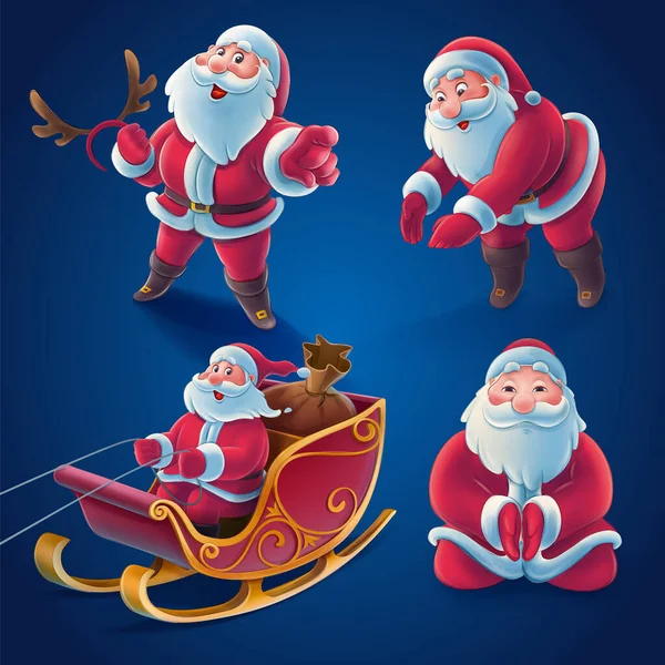 Ställ Illustration Santa Claus Blå Bakgrund — Stock vektor