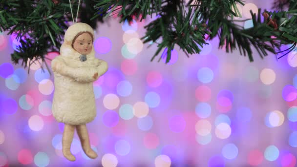 Brinquedo de Natal vintage Snow Maiden menina, espaço de cópia. — Vídeo de Stock