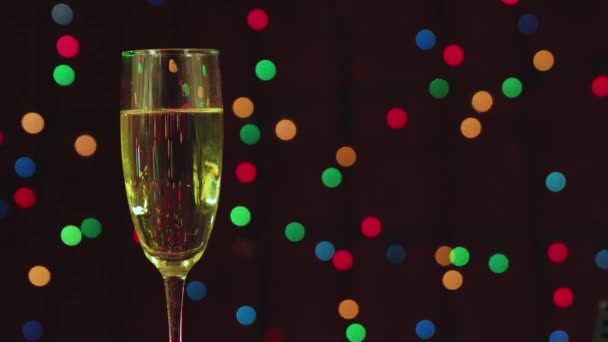 New Years video screensaver one glass of champagne with green backlight — Stock Video