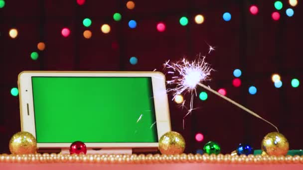 Il video di Natale screensaver che brucia sparkler e la targa con chiave chroma. — Video Stock
