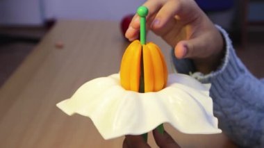 Gözbebeklerinin elleri çiçeğin biyolojik modelini inceler.. 