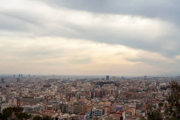 Stadsgezicht Van Barcelona Met Zonsondergang Wolk Lucht — Stockfoto