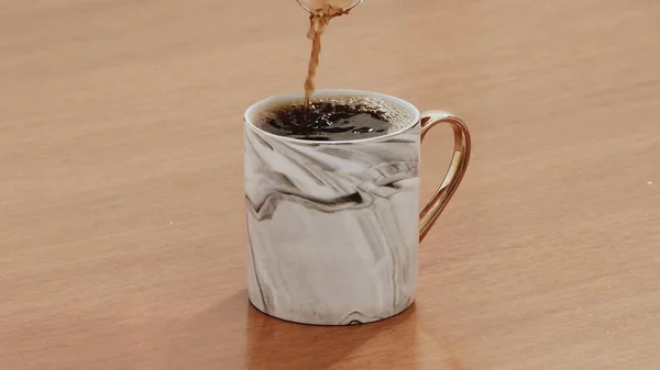 Black Specialty Coffee Being Served Mug Wooden Table — Stock Photo, Image