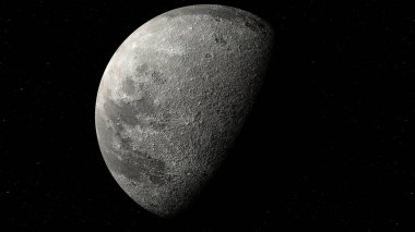 Uzayda Ay, yıldızlı arka plan kozmik güneş sistemi yıldızlarını kapatır