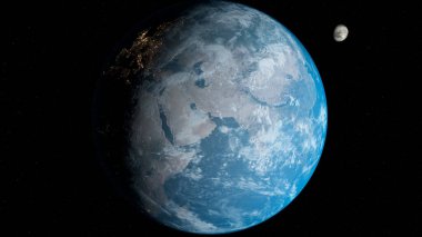 Dünya ve Ay uzay yıldızlı arka planda kozmik güneş yıldızları