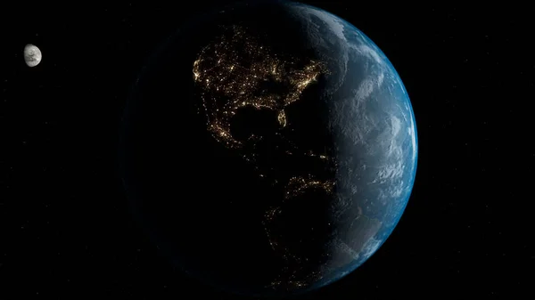 Planète Terre Lune Dans Espace Fond Étoilé Étoiles Solaires Cosmiques — Photo