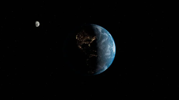 Bolygó Föld Hold Űrben Csillagos Háttér Kozmikus Napcsillagok — Stock Fotó