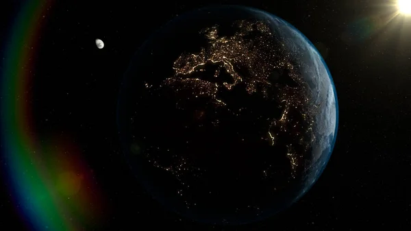 Планета Земля Луна Космосе Звездный Фон Космические Солнечные Звезды — стоковое фото