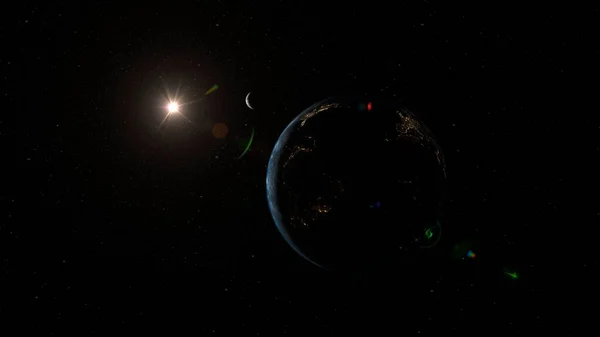 宇宙の星々の中の惑星地球と月 宇宙の星々 — ストック写真