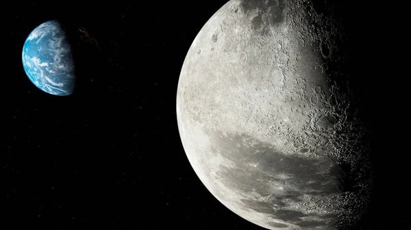 Dünya ve Ay uzay yıldızlı arka planda kozmik güneş yıldızları