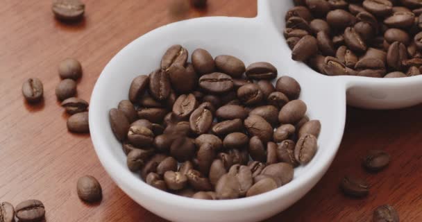 Kavrulmuş Kahve Çekirdekleri Yavaş Çekimde Düşer — Stok video