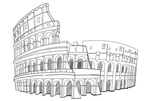 Zwart Witte Hand Getrokken Colosseum — Stockvector
