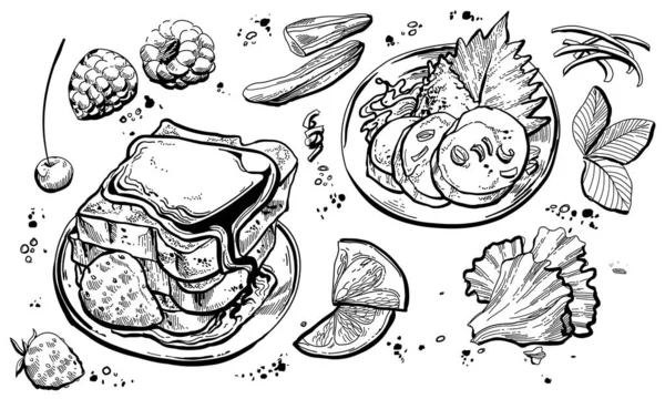 Zwart Wit Met Hand Getekend Illustratie Fruit Voedsel Element — Stockvector