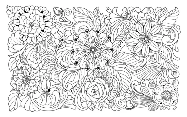 Czarno Biały Bezszwowy Wzór Tłem Kwiatów Ręcznie Rysowany Szkic Kwiatowy — Wektor stockowy