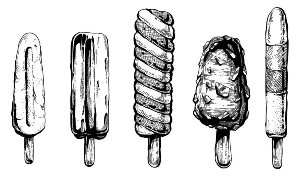 アイスクリーム黒と白の手描きスケッチ — ストックベクタ
