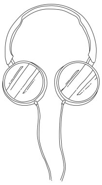 Kulaklıklar siyah beyaz el çizimi. Vektör illüstrasyon sanatı