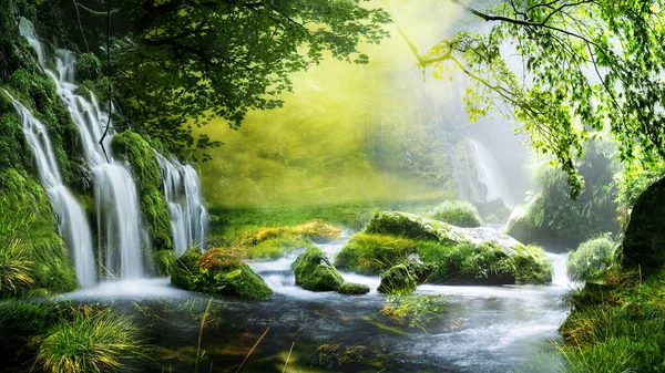 Beautiful Stream Painting Tropical Forest Beautiful Natural Landscape Forest — Stock Photo, Image