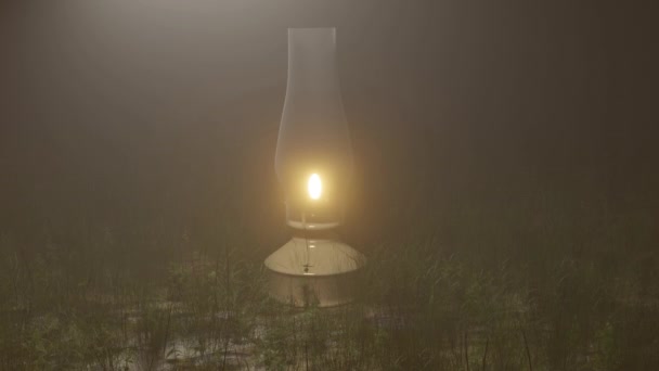 Lampe Huile Milieu Champ Herbe Tard Dans Nuit Nature Paysage — Video