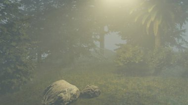 Sarı ışık ormanı aydınlatır - Orman gece manzarası