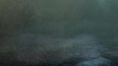 Lotus gölüne düşen yağmurun sesi vahşi ormanda gece vakti yağan yağmurun sesi.