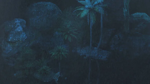 Nehirden yağmur yağıyor, yağmurlu bir gece manzarası.