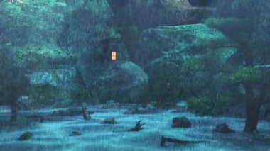 Soğuk Kar Yağmuru - Gece geç saatlerde tepelere yağmur yağar, Buzlu yağmur ormanlarının ortasında küçük bir ev