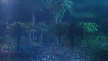 Rain and thunder at night in wild forest, Beautiful rain video falls on tropical forest