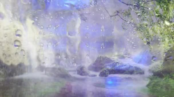 Beautiful Scenery Forest Rain Falling Glass Change Color — Stockvideo