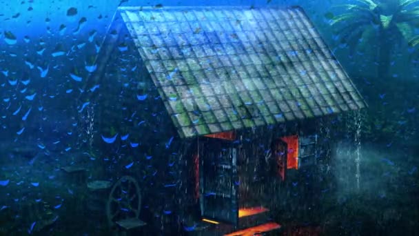 Video Rain Glass Heavy Rain Fell Tile Roof Old House — Video