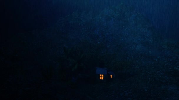 Natura Vremii Casa Muntele Izolat Noaptea Ploioasă Ploaia Cade Seara — Videoclip de stoc