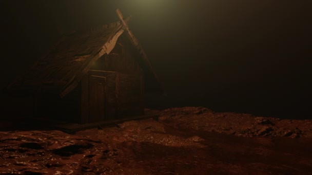 Achtergrond Video Van Een Arme Cottage Een Afgelegen Platteland Nachts — Stockvideo