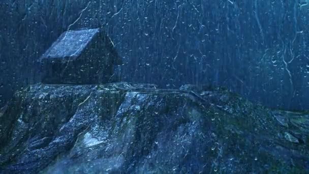 Regen Valt Glas Regen Regent Nat Arm Heuvelachtig Huisje Afgelegen — Stockvideo
