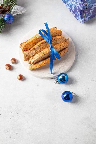 Biscotti Nuts Delicious Cantucci Cookies Cantuccini Traditional Italian Homemade Christmas — Stock Photo, Image