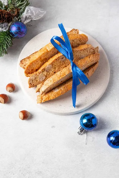 Biscotti Nuts Delicious Cantucci Cookies Cantuccini Traditional Italian Homemade Christmas — Stock Photo, Image