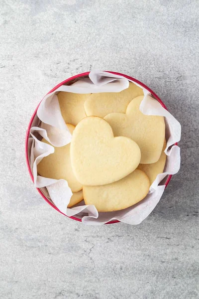 Shortbread Cookies Shape Heart Red Box Grey Background Mother Day — 图库照片
