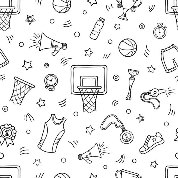 Nahtloses Muster Von Basketballobjekten Und Symbolen Basketball Doodle — Stockvektor