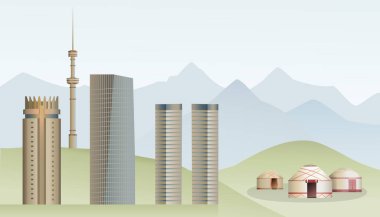 Göçebeler çadırlar, Megalopolis 'in yanında yurtlar. Almaty