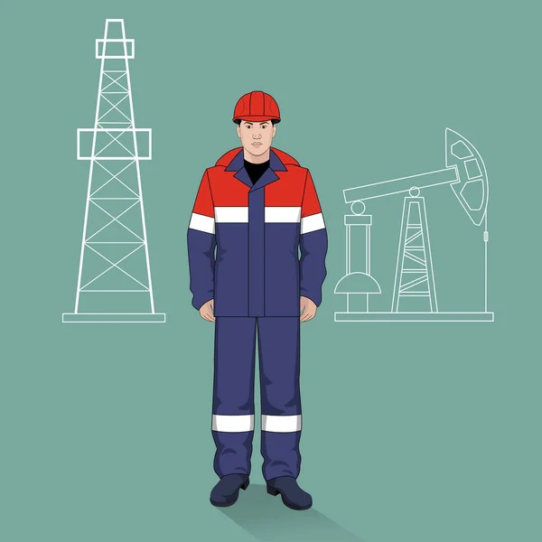 Oilman，用石油井架说明矢量 — 图库矢量图片