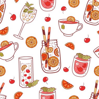 Farklı içecekler, çay, kahve, içki.