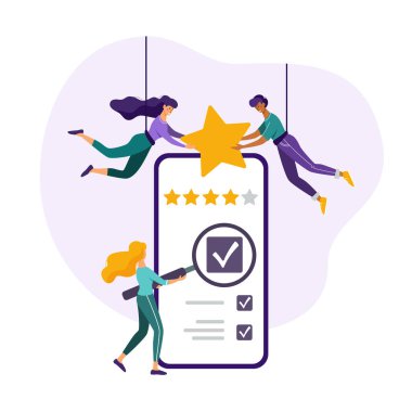 Feedback concept. People leaving five star rating 