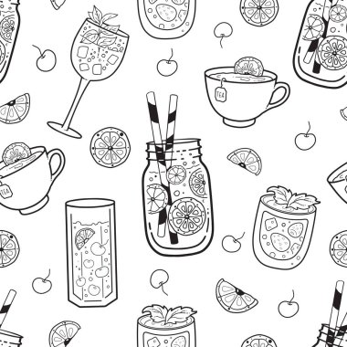 Farklı içecekler, çay, kahve, içki.