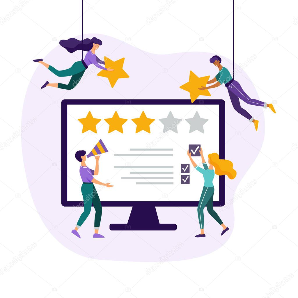 Feedback, review concept. People leaving five star