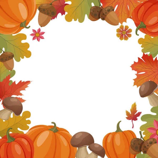 Autumnal frame with leaves, pumpkins and acorns — Image vectorielle