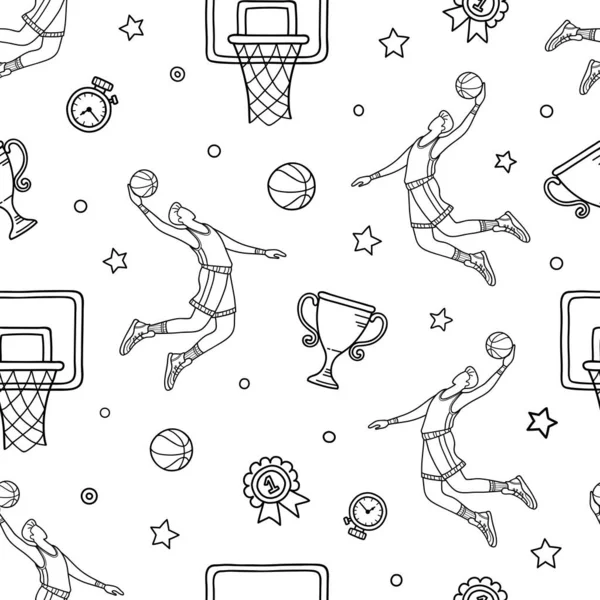 Seamless pattern with basketball object and symbol — Stockvektor