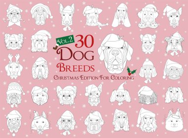 Set of 30 dog breeds for coloring with Christmas and winter themes Set 2 clipart