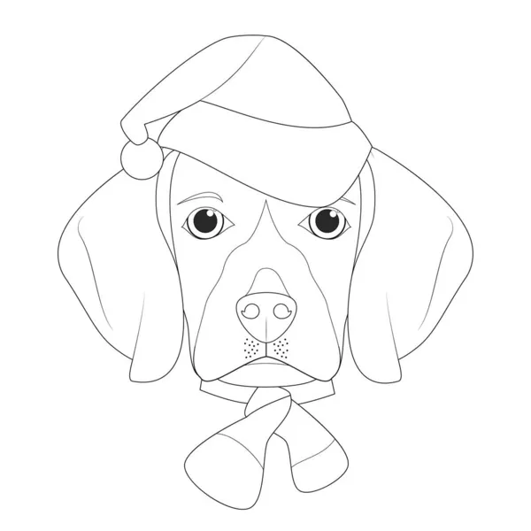 Weihnachtsgrußkarte Zum Ausmalen Beagle Hund Mit Weihnachtsmütze — Stockvektor