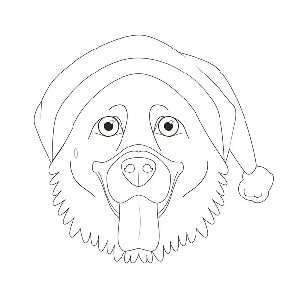 Weihnachtsgrußkarte Zum Ausmalen Schäferhund Mit Weihnachtsmütze — Stockvektor