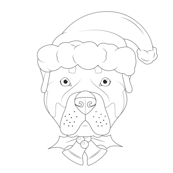 Karácsonyi Üdvözlőlap Színezés Rottweiler Kutya Mikulás Kalap Karácsonyi Harangok — Stock Vector
