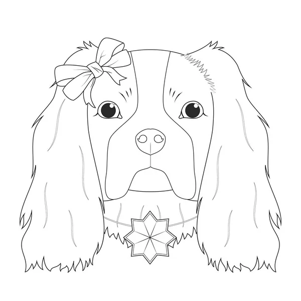 Weihnachtsgrußkarte Zum Ausmalen Cavalier King Charles Spaniel Hund Mit Schleife — Stockvektor